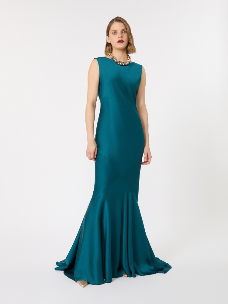 Robe longue à envers en satin - PETROLE - 1