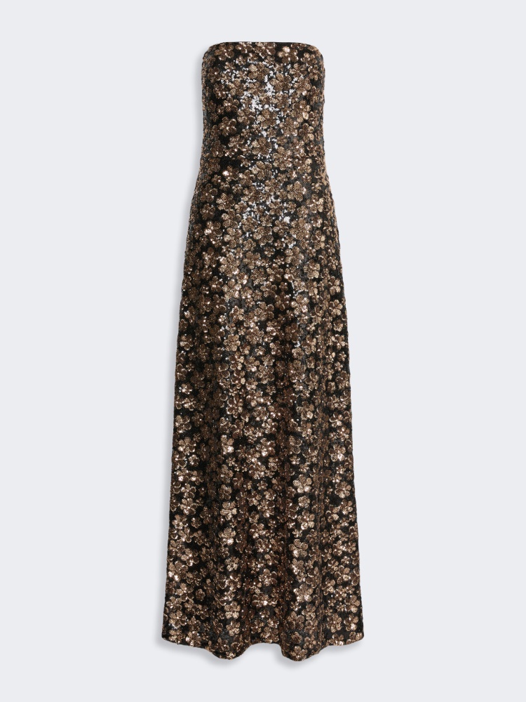 Embroidered and sequinned tulle bustier dress - BRONZE