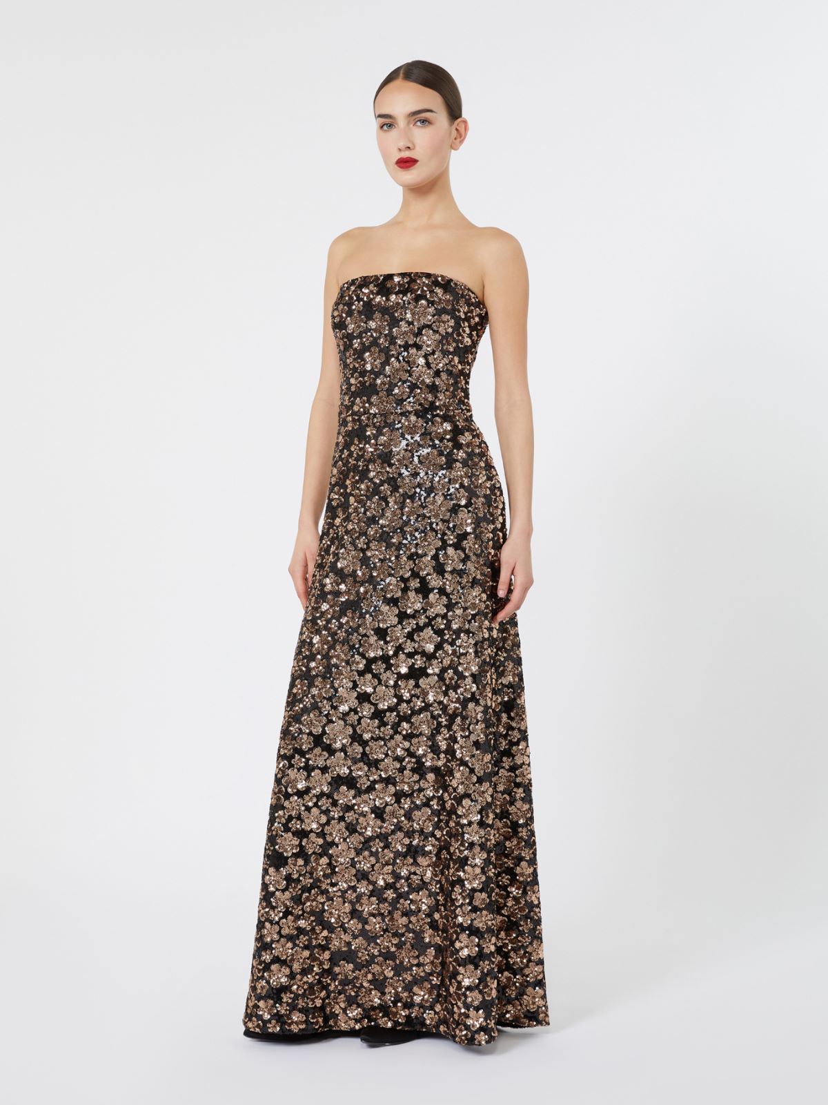Embroidered and sequinned tulle bustier dress - BRONZE - Max Mara