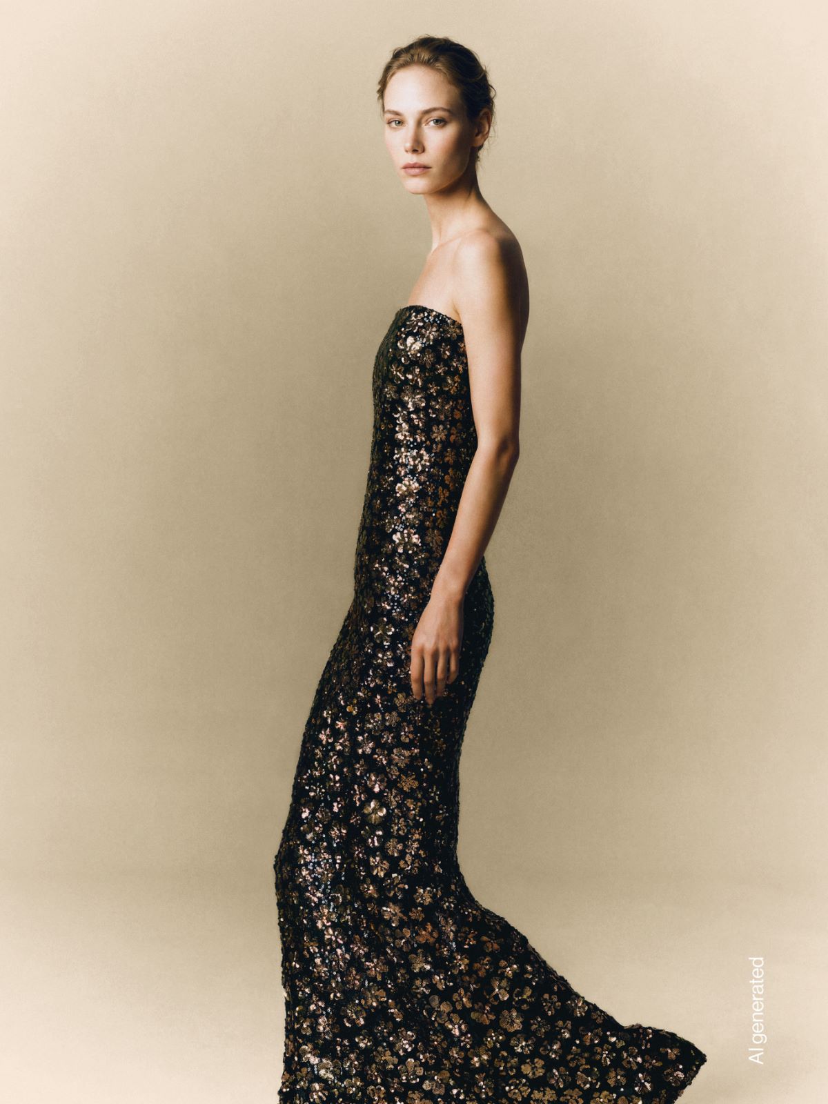 Embroidered and sequinned tulle bustier dress - BRONZE