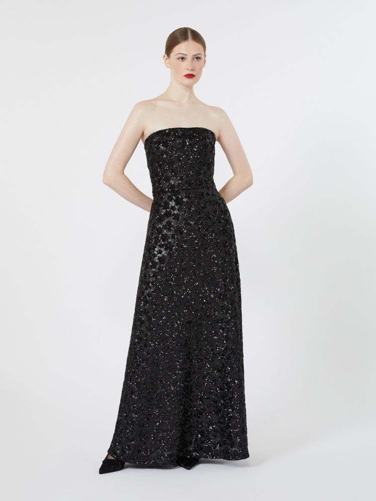 Robe bustier en tulle brodé et sequins - NOIR