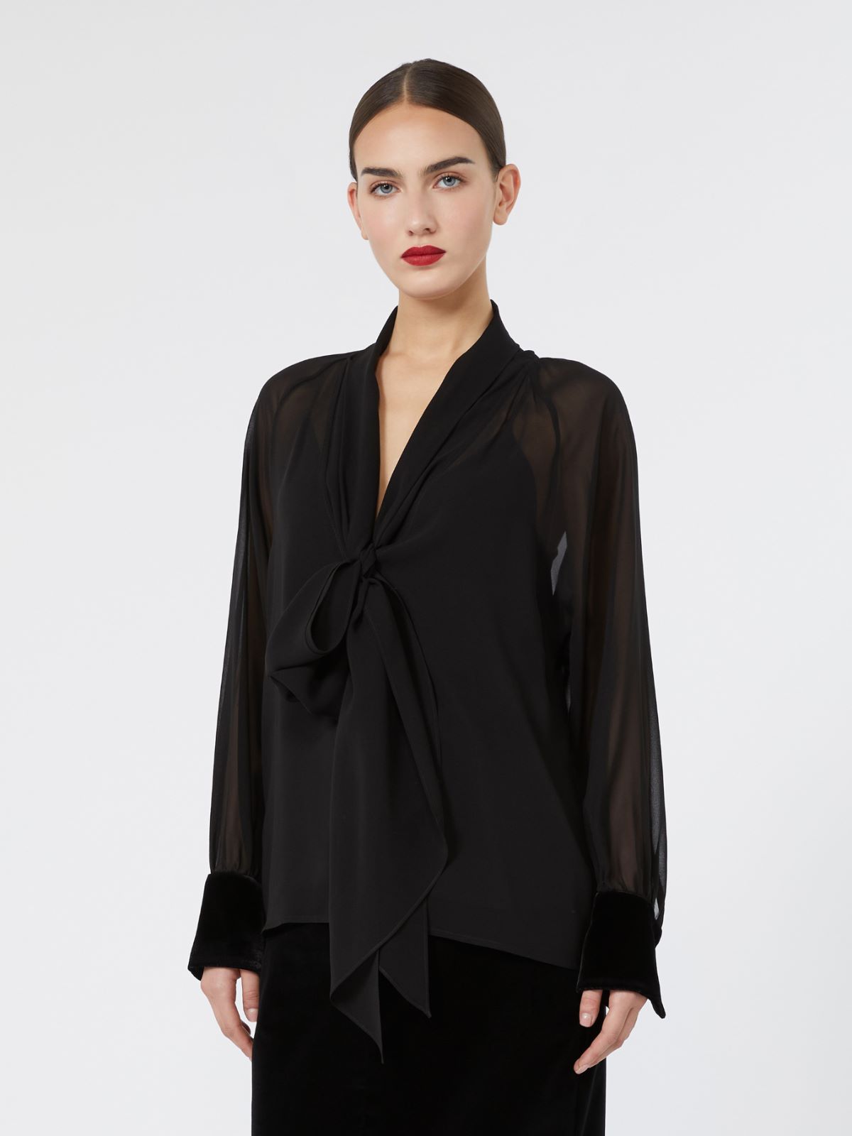 Silk georgette blouse - BLACK - Max Mara - 2
