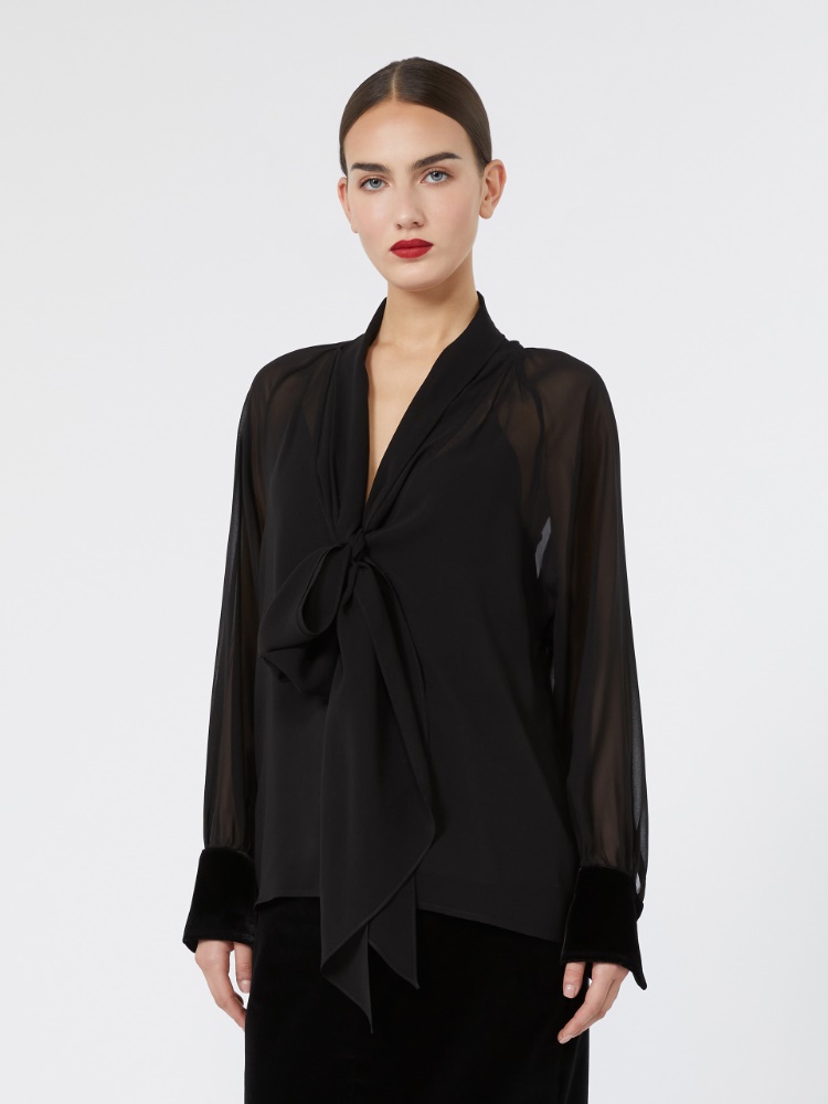 Silk georgette blouse - BLACK - Max Mara - 2
