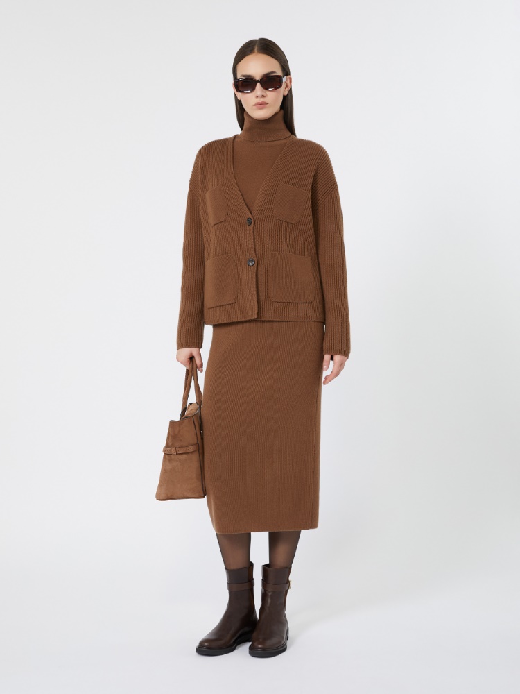 Wool and cashmere pencil skirt - TOBACCO