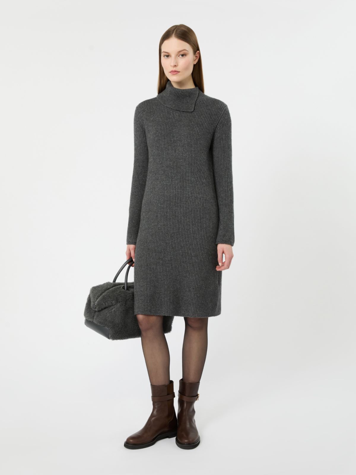 Wool and cashmere knit midi dress - DARK GREY - Max Mara