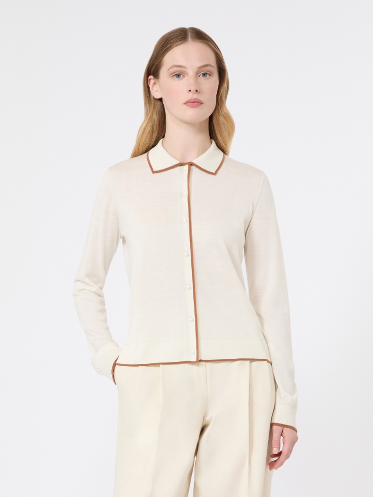 Wool and silk yarn cardigan - WHITE - 2
