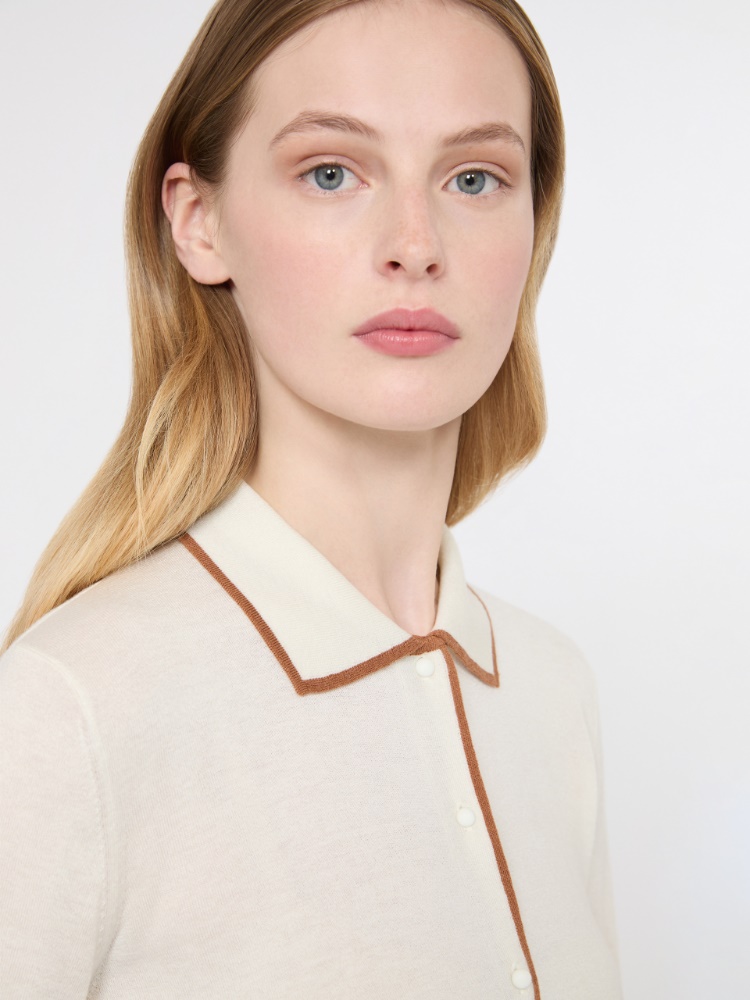 Wool and silk yarn cardigan - WHITE - 4