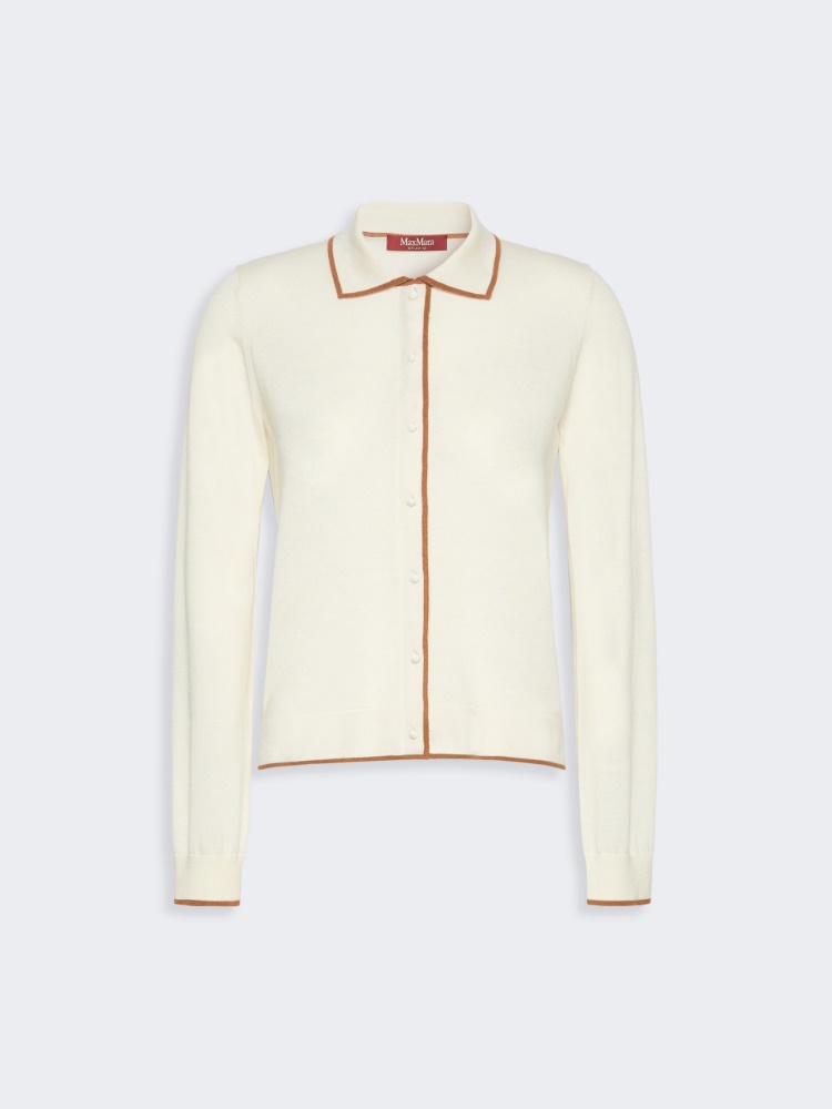Wool and silk yarn cardigan - WHITE - 6