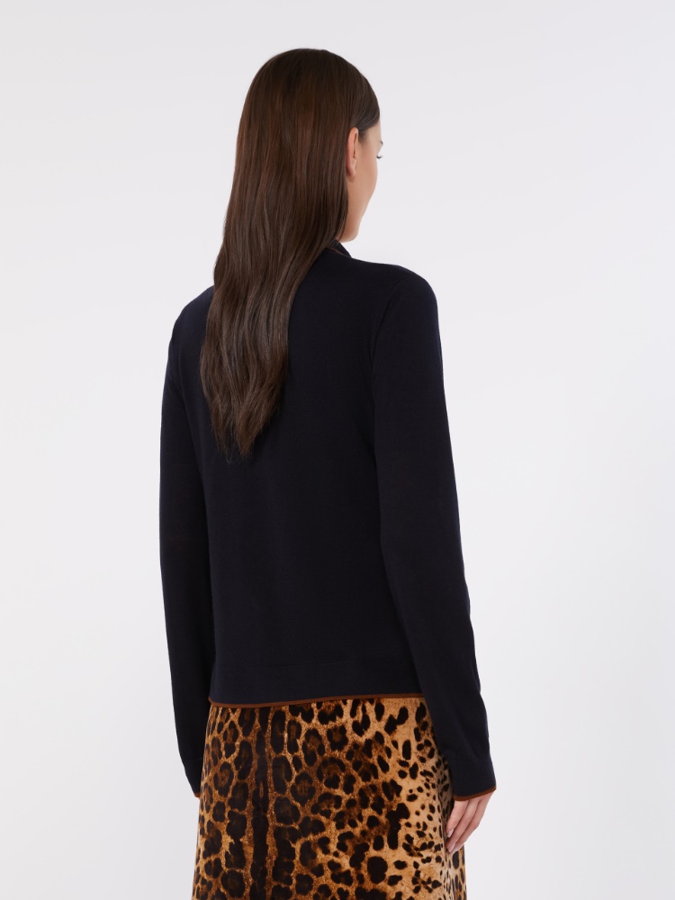 Wool and silk yarn cardigan - NAVY - 3