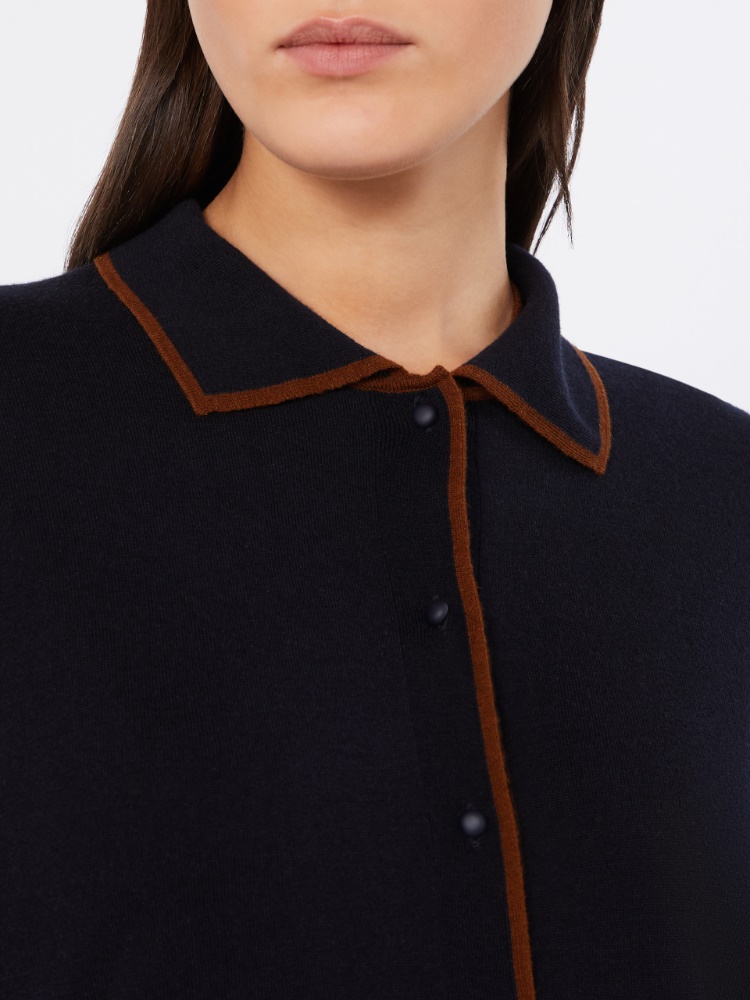 Wool and silk yarn cardigan - NAVY - 4