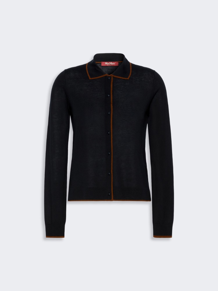 Wool and silk yarn cardigan - NAVY - 6