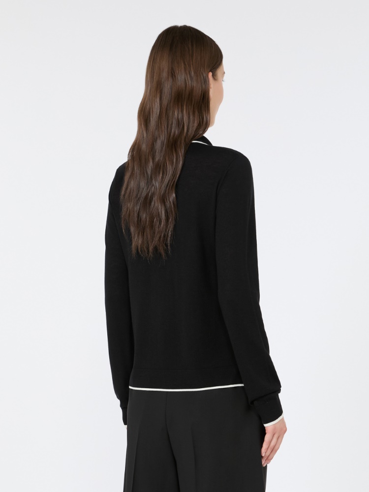 Wool and silk yarn cardigan - BLACK WHITE - 3