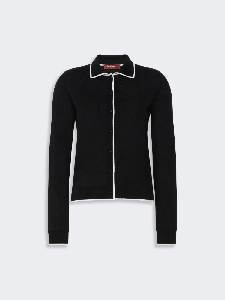 Wool and silk yarn cardigan - BLACK WHITE - 4