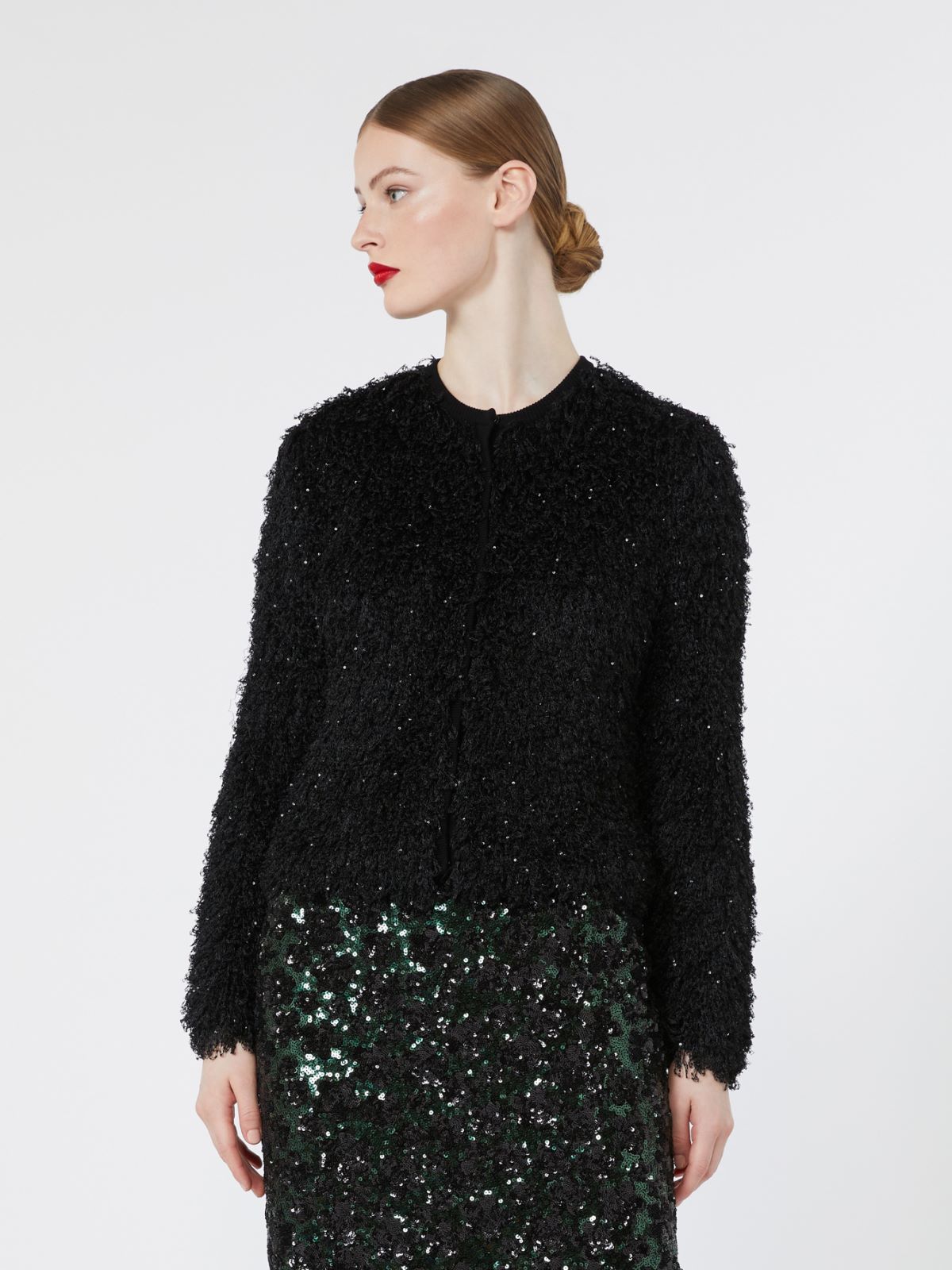 Soft-textured cardigan with sequins - BLACK - Max Mara - 2