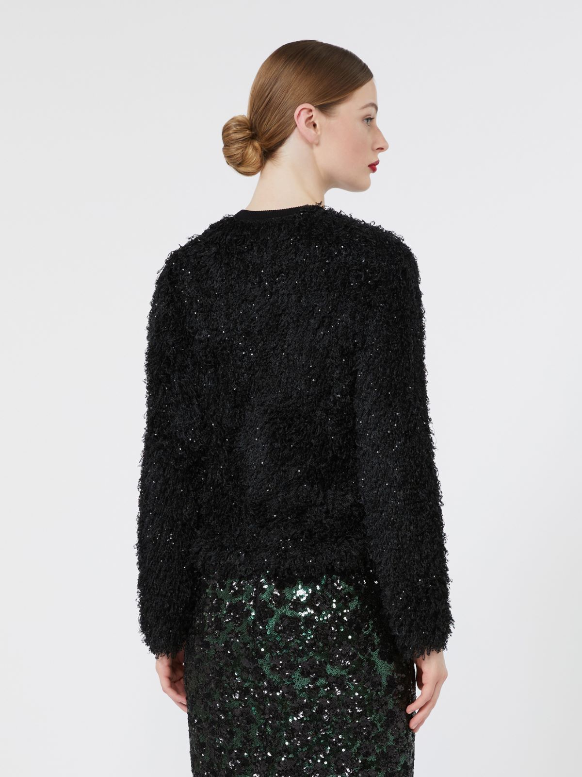 Soft-textured cardigan with sequins - BLACK - Max Mara - 3