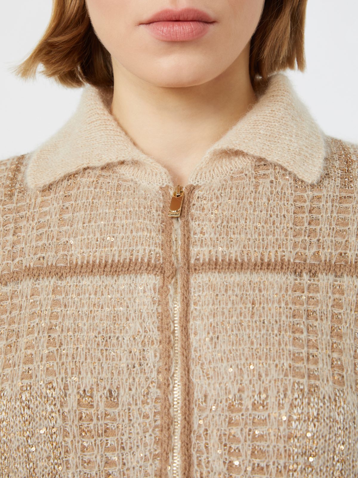 Jacquard wool, mohair and cashmere cardigan - ECRU - Max Mara - 4