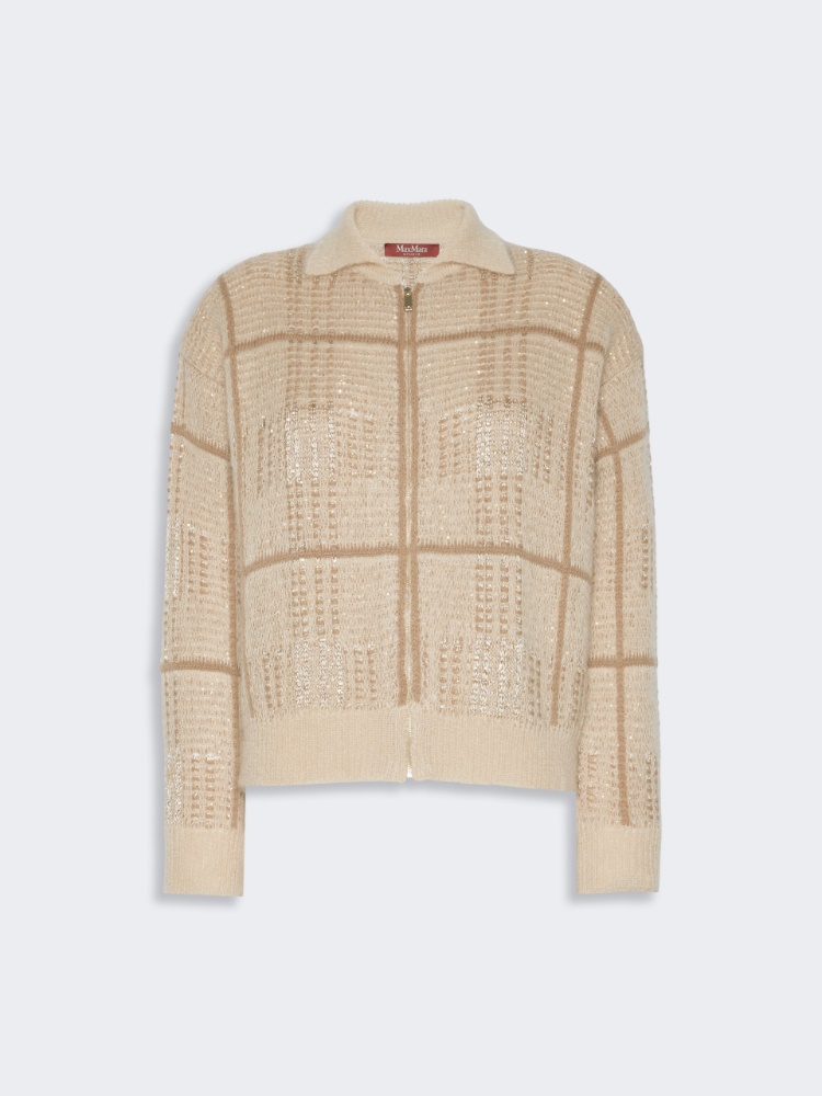 Jacquard wool, mohair and cashmere cardigan - ECRU