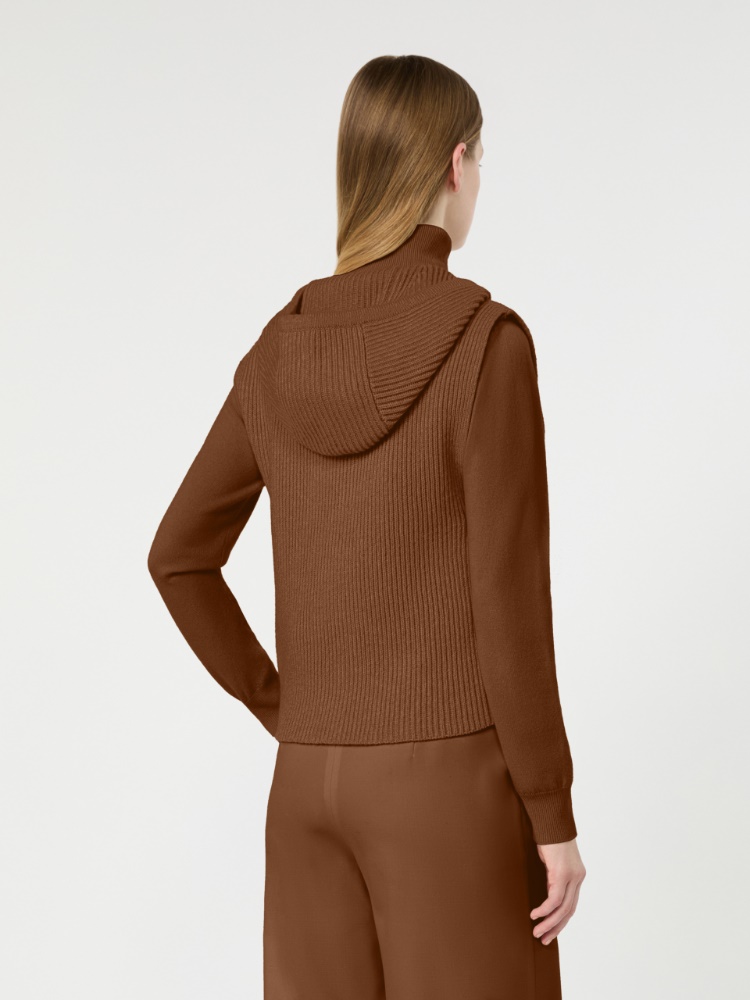 Wool and cashmere hooded gilet - TOBACCO