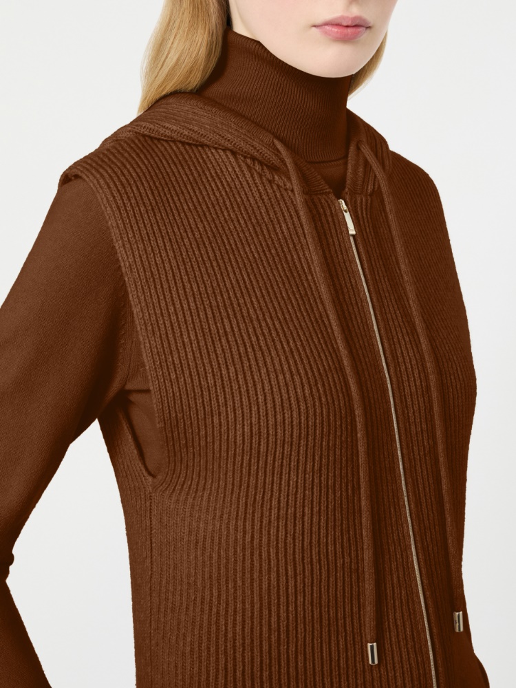 Wool and cashmere hooded gilet - TOBACCO