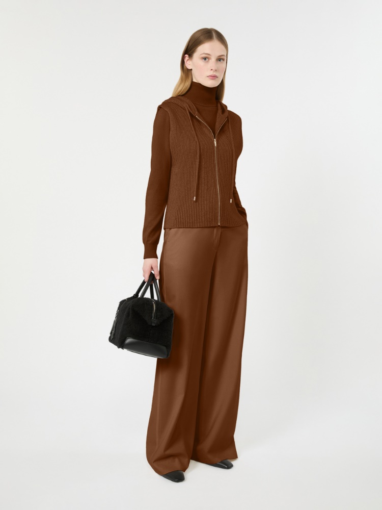 Wool and cashmere hooded gilet - TOBACCO