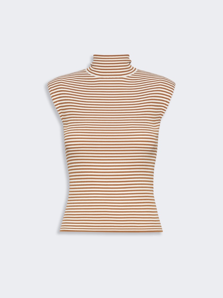 Sleeveless viscose crepe polo-neck sweater - CARAMEL - 5