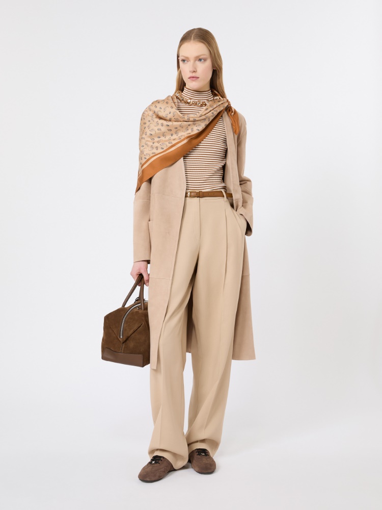 Sleeveless viscose crepe polo-neck sweater - CARAMEL
