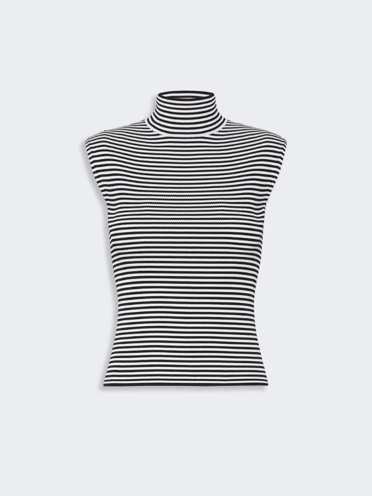 Sleeveless viscose crepe polo-neck sweater - BLACK WHITE - 5