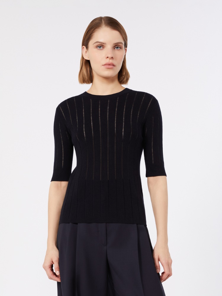 Slim-fit wool and silk sweater - NAVY - 2