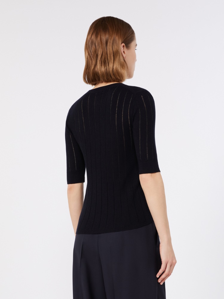 Slim-fit wool and silk sweater - NAVY - 3