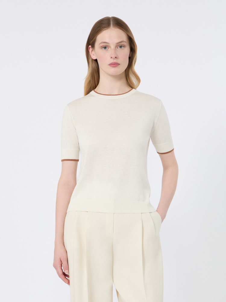 Wool and silk yarn sweater - WHITE - 2