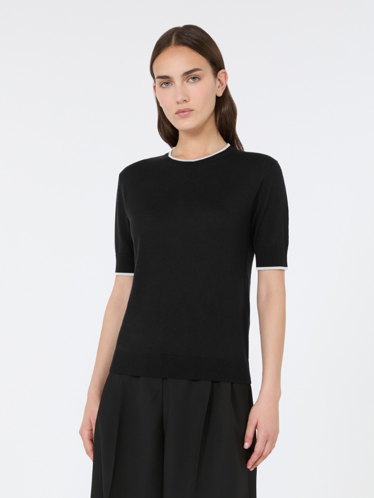 Pull en fil de laine et soie - NOIR BLANC - 2