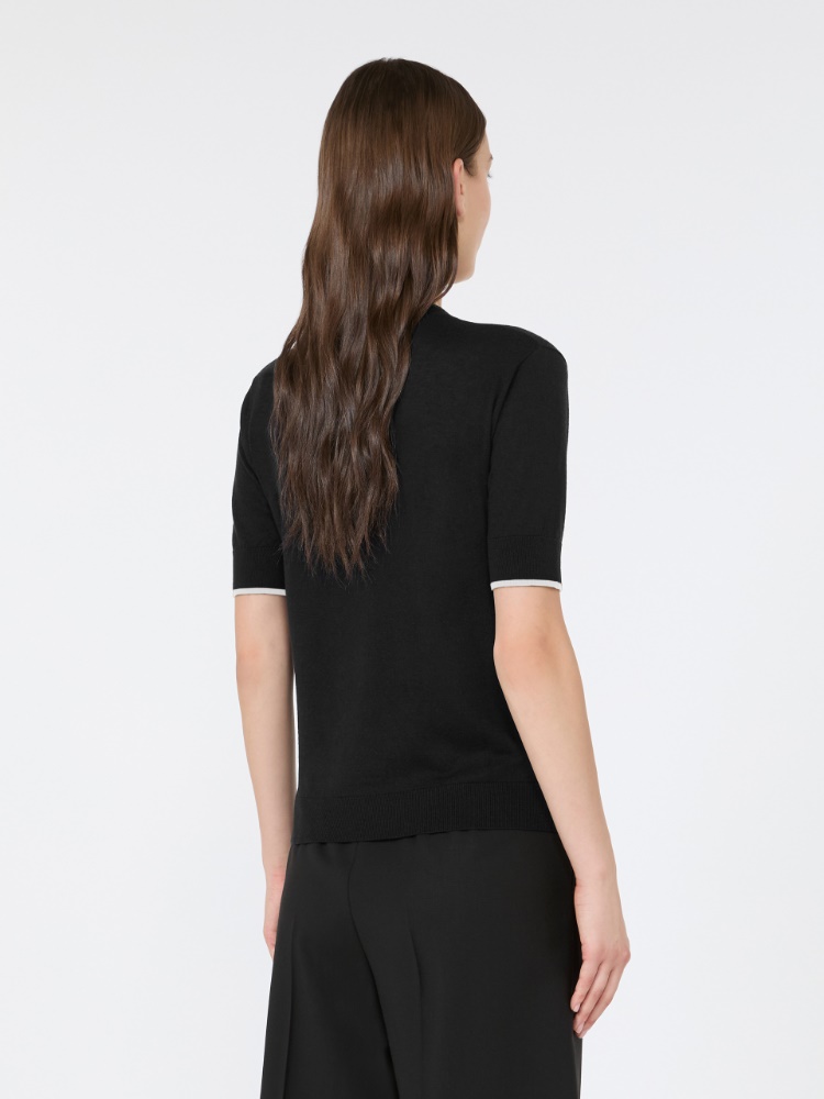 Pull en fil de laine et soie - NOIR BLANC - 3