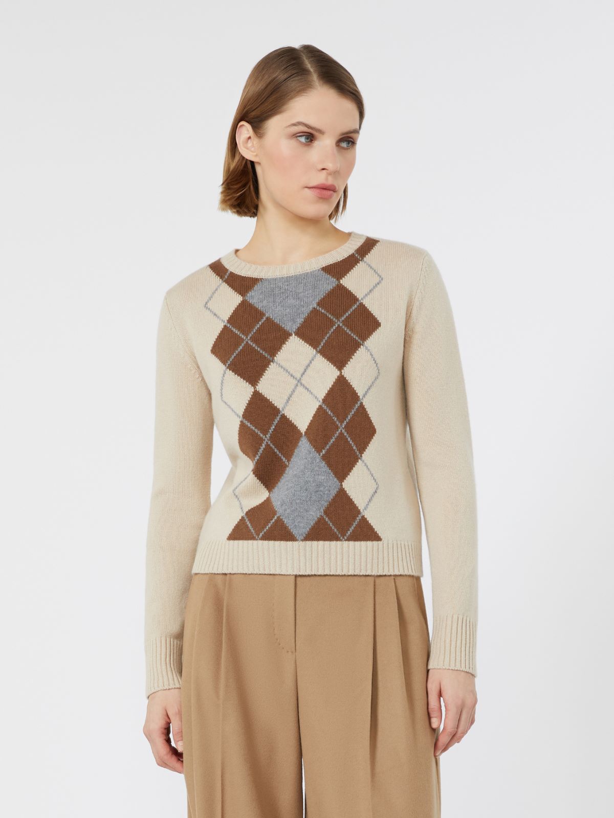 Argyle wool and cashmere sweater - ECRU - Max Mara - 2