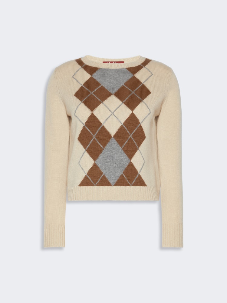 Argyle wool and cashmere sweater - ECRU