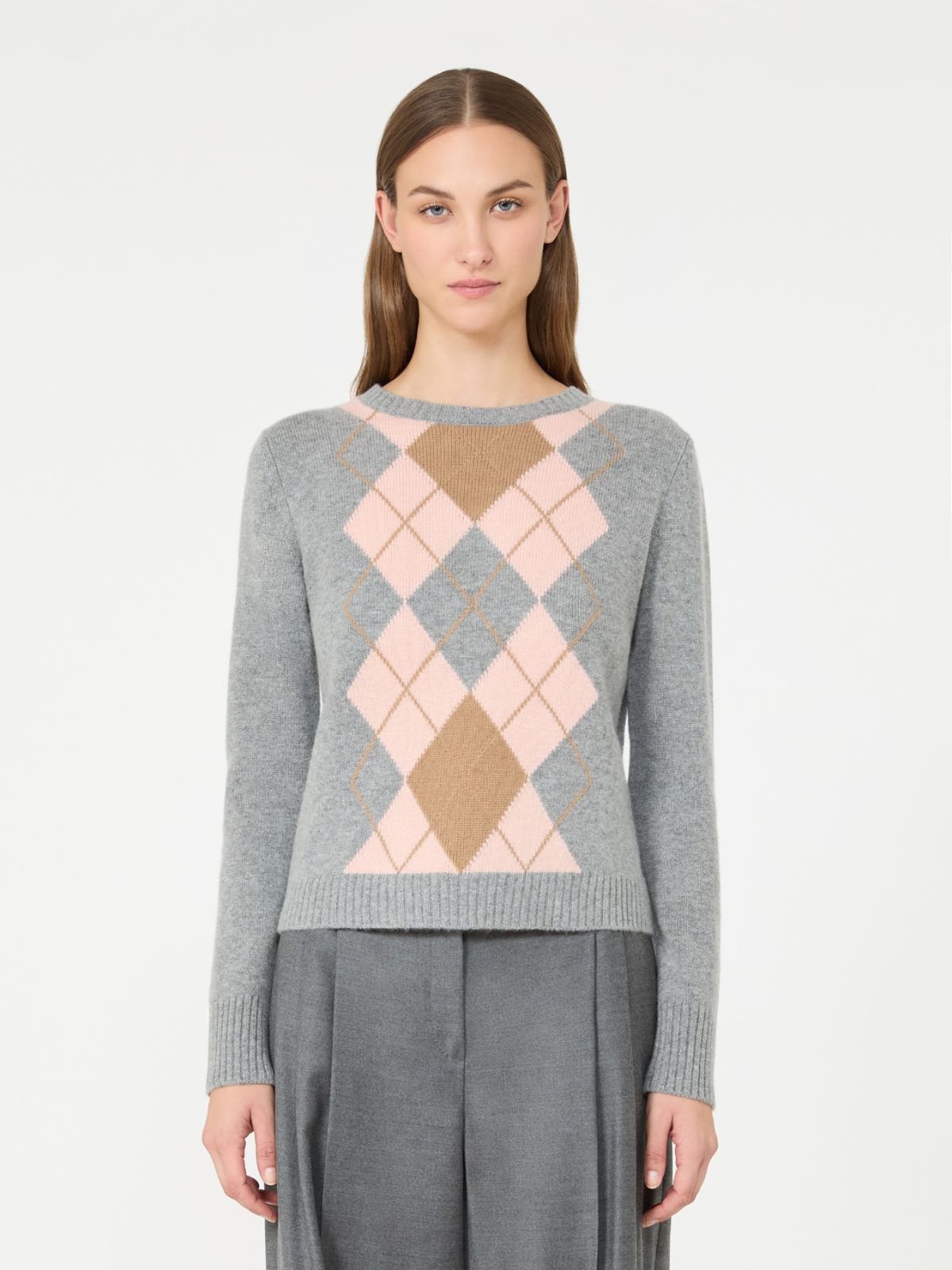 Argyle wool and cashmere sweater - LIGHT GREY - Max Mara - 2