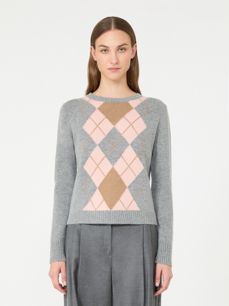 Argyle wool and cashmere sweater - LIGHT GREY - Max Mara - 2