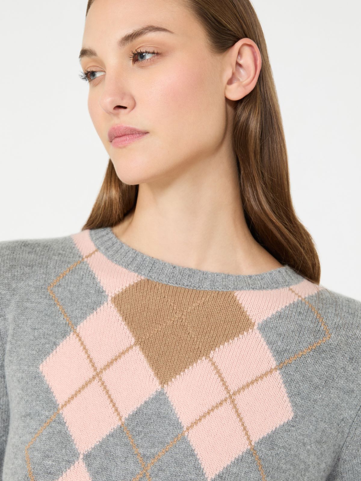 Argyle wool and cashmere sweater - LIGHT GREY - Max Mara - 4