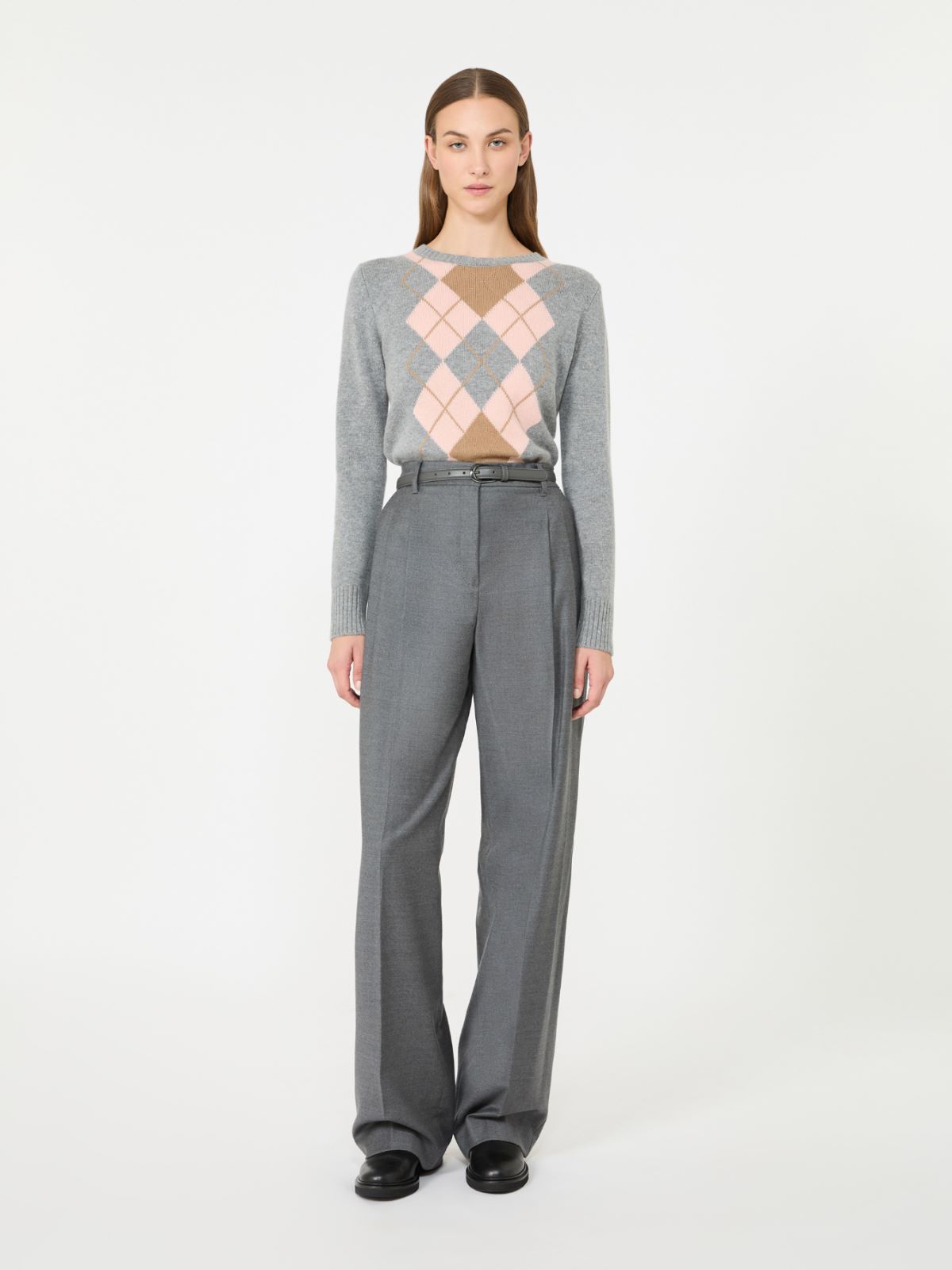 Argyle wool and cashmere sweater - LIGHT GREY - Max Mara