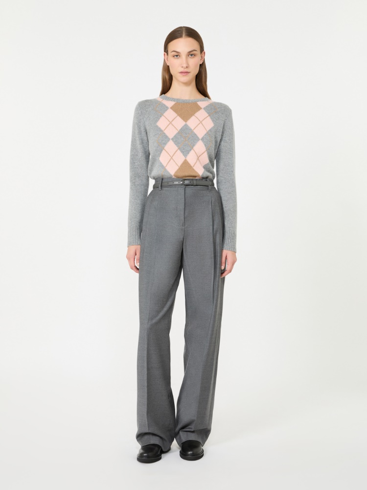 Argyle wool and cashmere sweater - LIGHT GREY - Max Mara