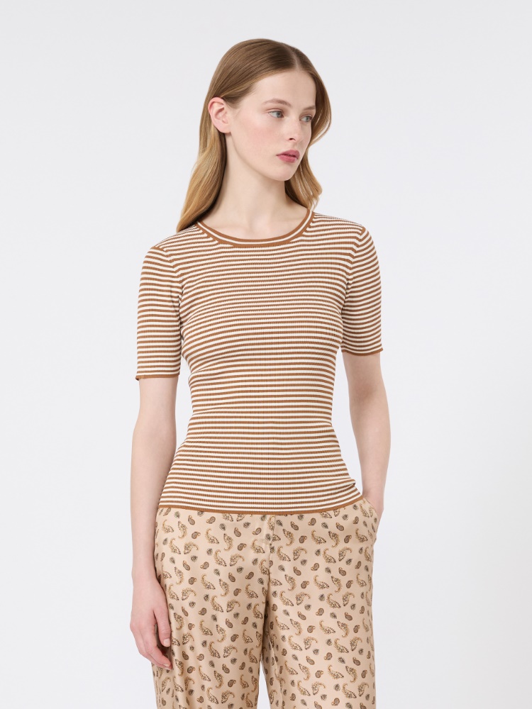 Slim-fit viscose crepe sweater - CARAMEL - 2
