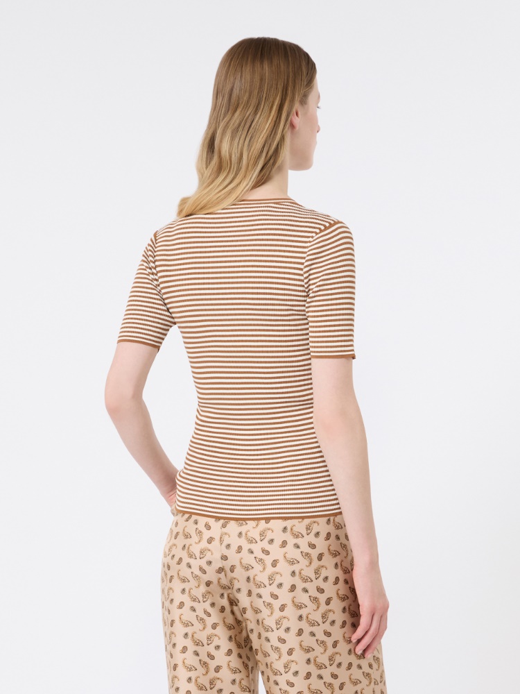 Slim-fit viscose crepe sweater - CARAMEL - 3