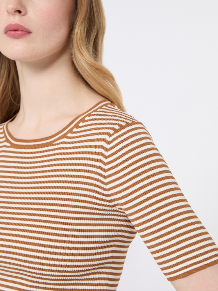 Slim-fit viscose crepe sweater - CARAMEL - 4
