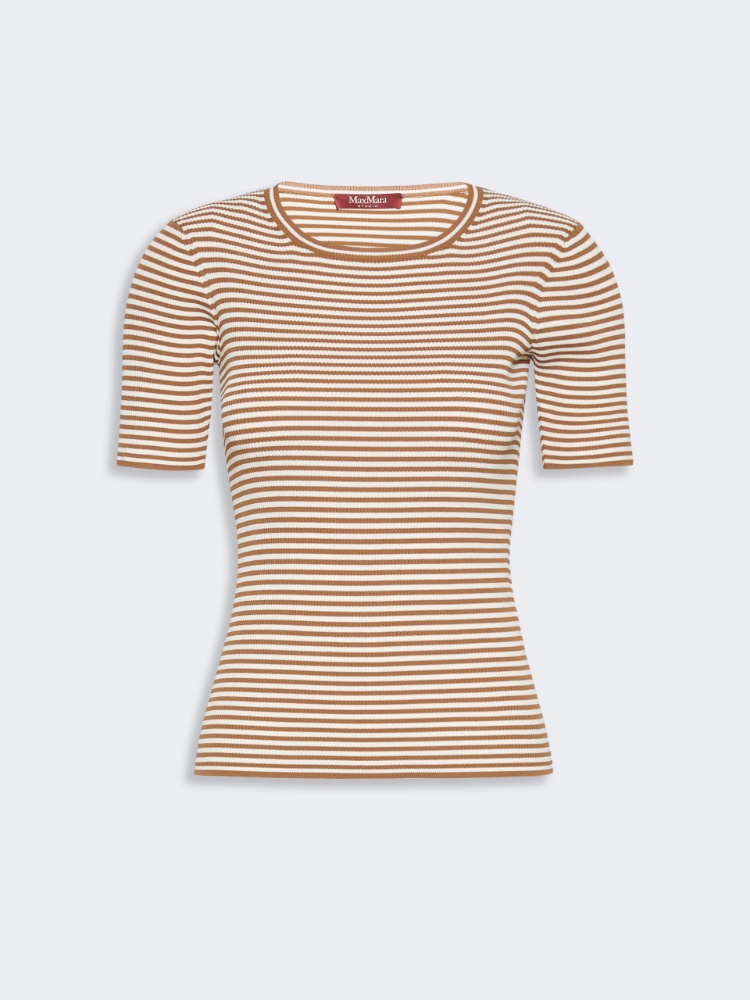 Slim-fit viscose crepe sweater - CARAMEL