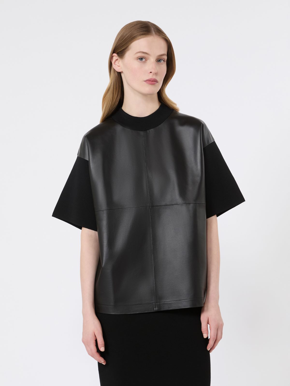 Pull boxy en cuir et crêpe de viscose - NOIR - Max Mara - 2