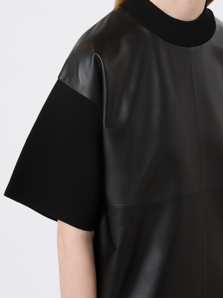 Pull boxy en cuir et crêpe de viscose - NOIR - Max Mara - 4
