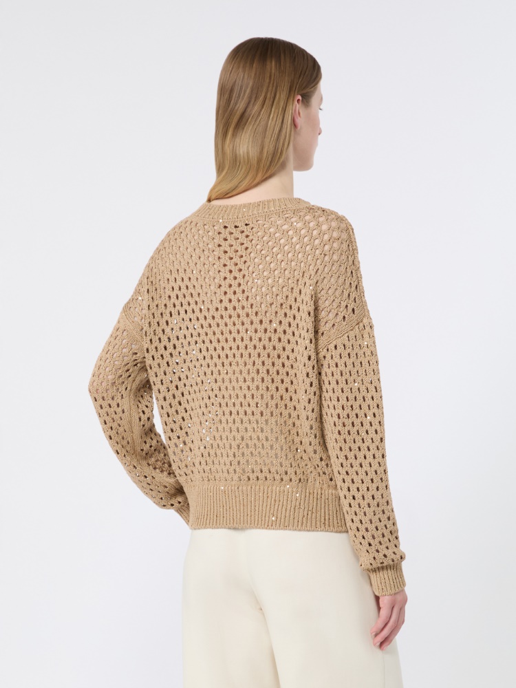 Sequinned cotton boxy sweater - CAMEL - 3