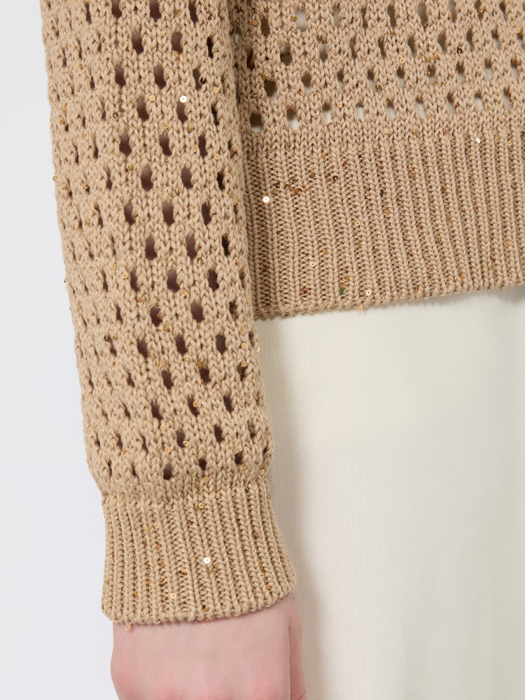 Sequinned cotton boxy sweater - CAMEL - 4