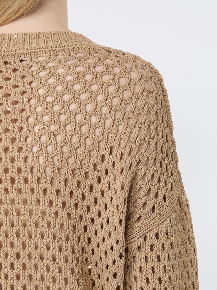 Sequinned cotton boxy sweater - CAMEL - 5