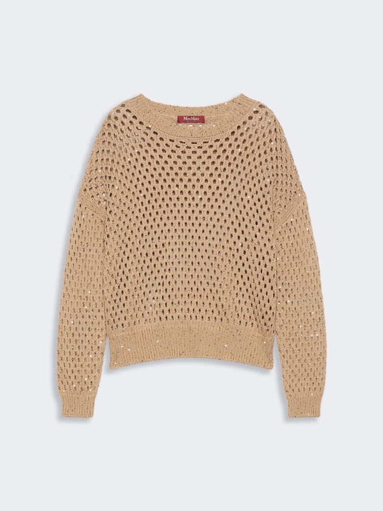 Sequinned cotton boxy sweater - CAMEL - 6