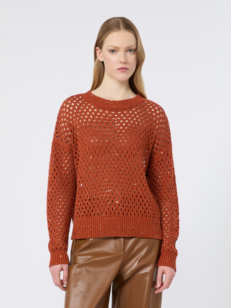 Sequinned cotton boxy sweater - TERRA COTTA - 2